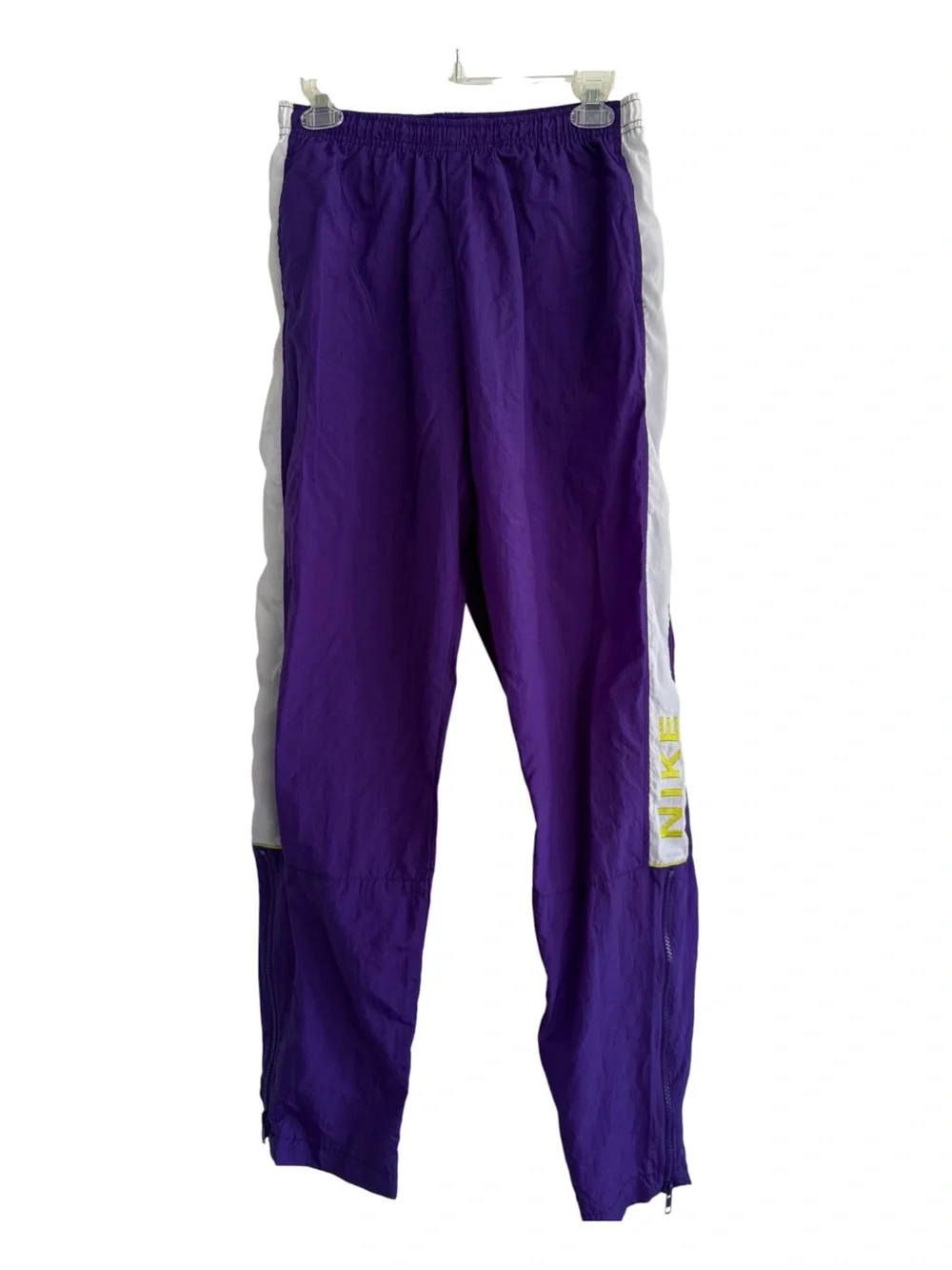 Vintage Nike Y2K Youth Nylon Track Pants Purple White Zip Ankle Spell Out L YTH
